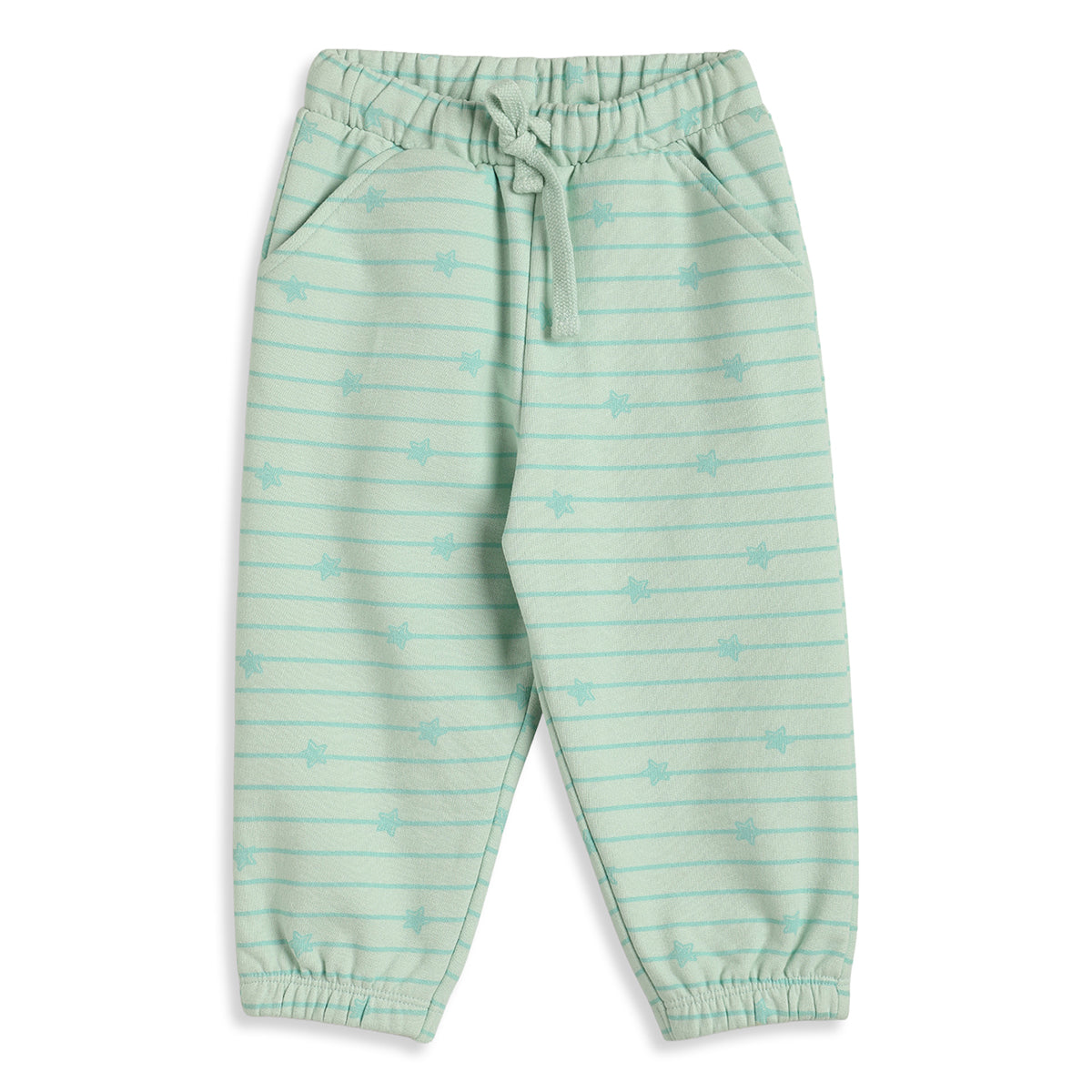 Baby Girls Mint Green Cotton Printed Jogger Regular Fit Casual Bottom Wear