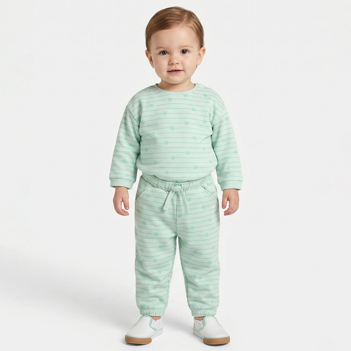 Baby Girls Mint Green Cotton Printed Jogger Regular Fit Casual Bottom Wear