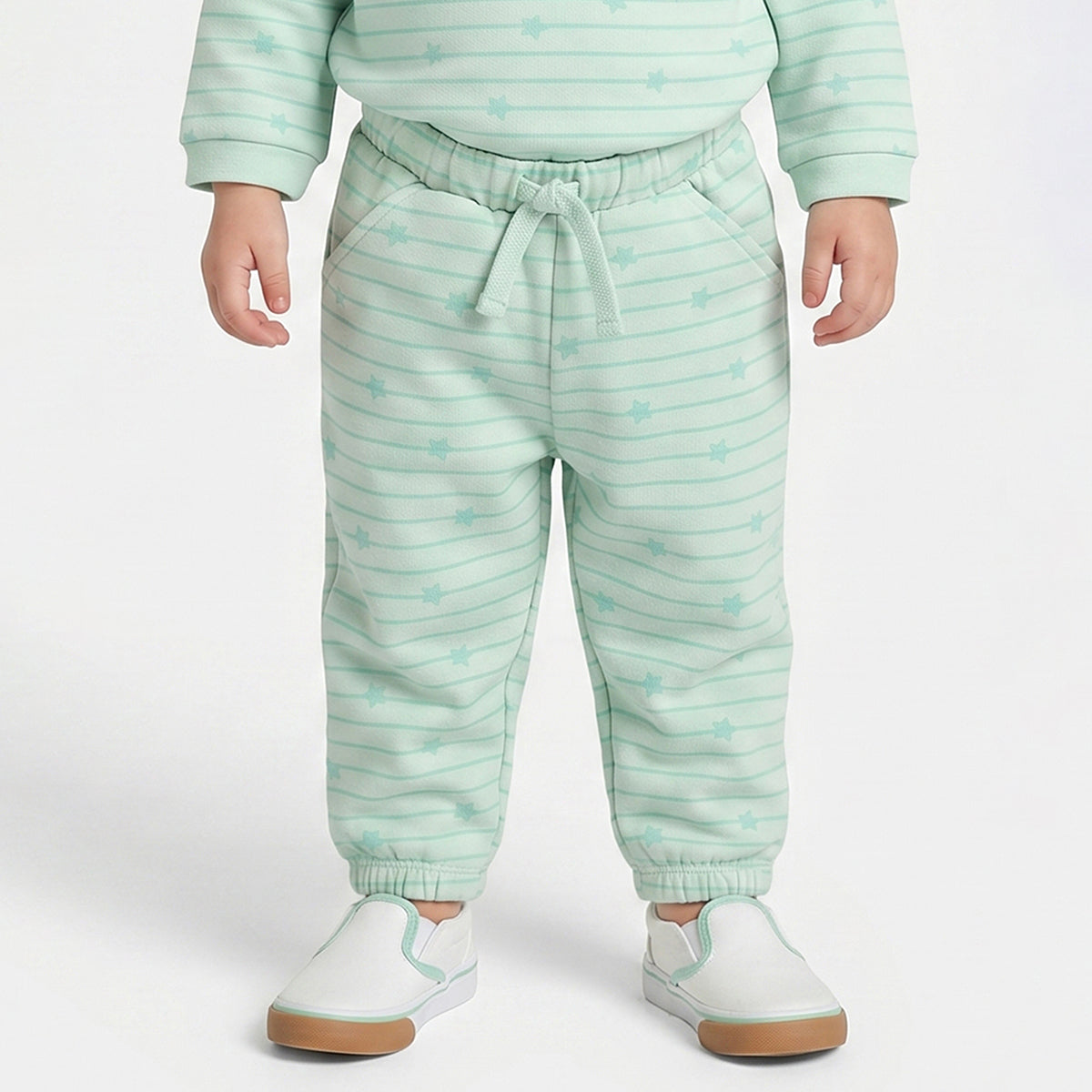 Baby Girls Mint Green Cotton Printed Jogger Regular Fit Casual Bottom Wear