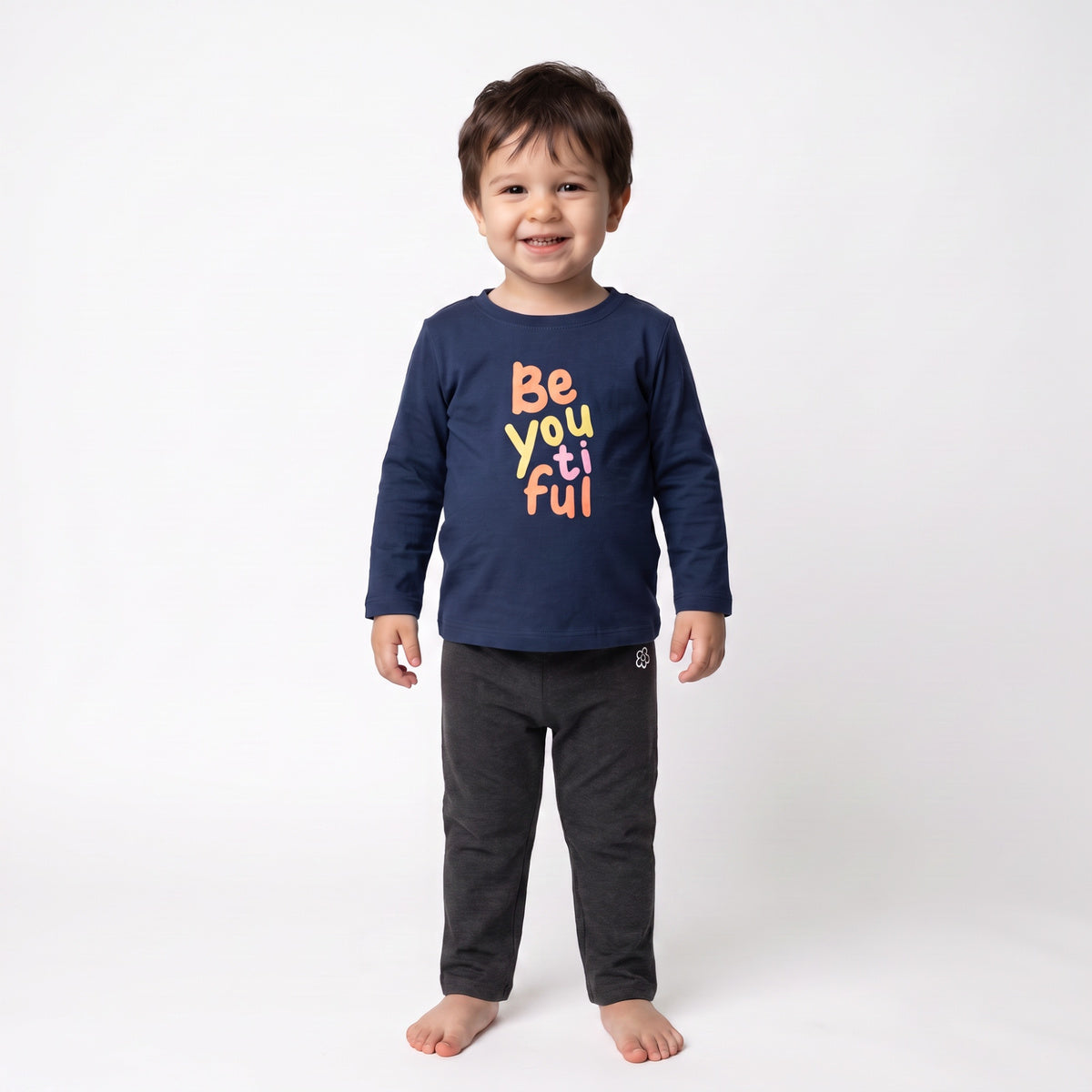 Baby Girls Charcoal Grey Cotton Knit Pants Regular Fit Casual Kids Pants