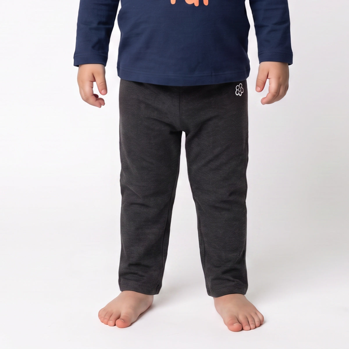 Baby Girls Charcoal Grey Cotton Knit Pants Regular Fit Casual Kids Pants