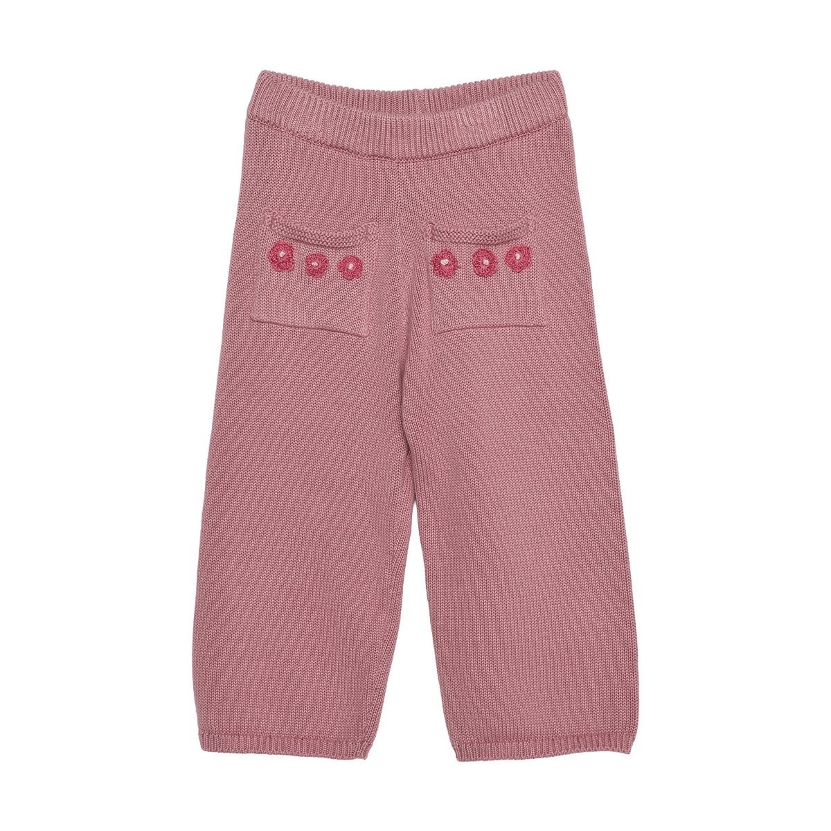 Baby Girls Dusty Pink Cotton Blend Floral Applique Knitted Pant Regular Fit Casual Wear