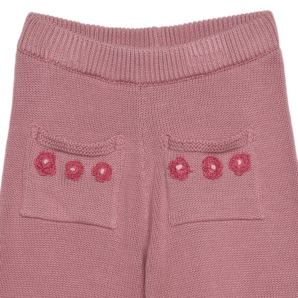Baby Girls Dusty Pink Cotton Blend Floral Applique Knitted Pant Regular Fit Casual Wear