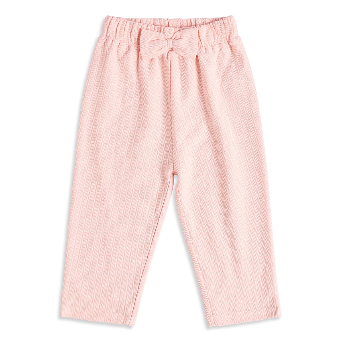 Baby Girls Pink Cotton Herringbone Textured Bow Pant Regular Fit Casual Wear