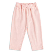 Baby Girls Pink Cotton Herringbone Textured Bow Pant Regular Fit Casual Wear