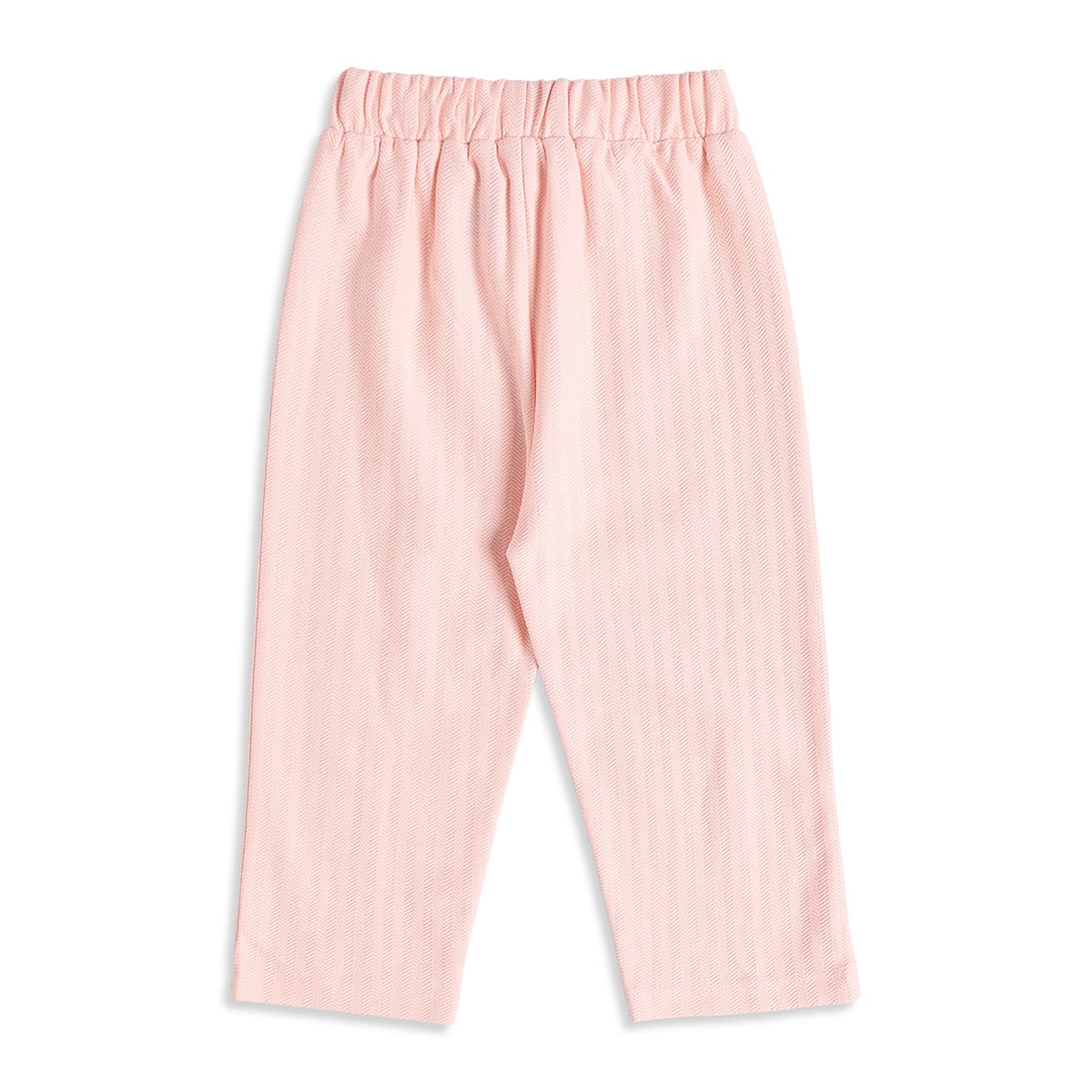 Baby Girls Pink Cotton Herringbone Textured Bow Pant Regular Fit Casual Wear
