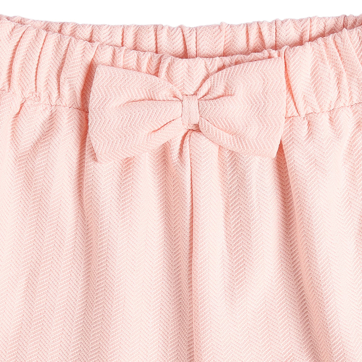 Baby Girls Pink Cotton Herringbone Textured Bow Pant Regular Fit Casual Wear