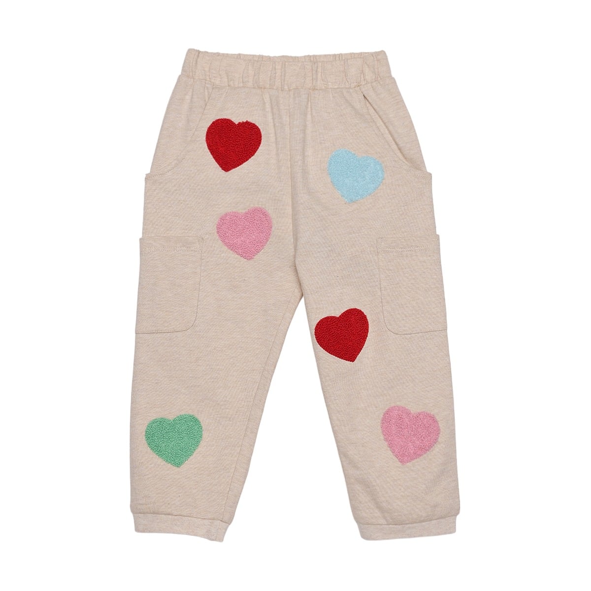 Baby Girls Beige Cotton Blend Heart Embroidered Knit Bottom Regular Fit Casual Wear