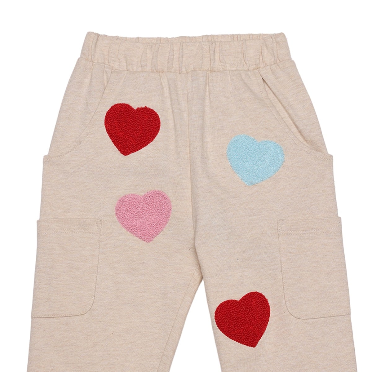 Baby Girls Beige Cotton Blend Heart Embroidered Knit Bottom Regular Fit Casual Wear
