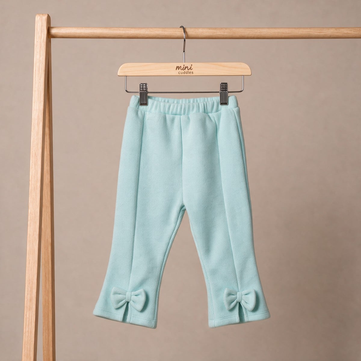 Baby Girls Light Blue Cotton Blend Bow Detail Flared Knit Bottom Regular Fit Casual Wear