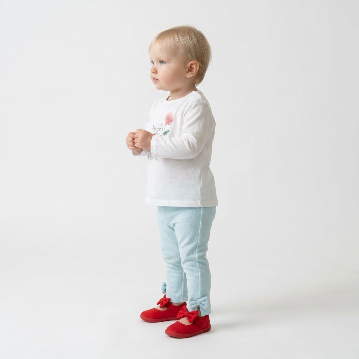 Baby Girls Light Blue Cotton Blend Bow Detail Flared Knit Bottom Regular Fit Casual Wear