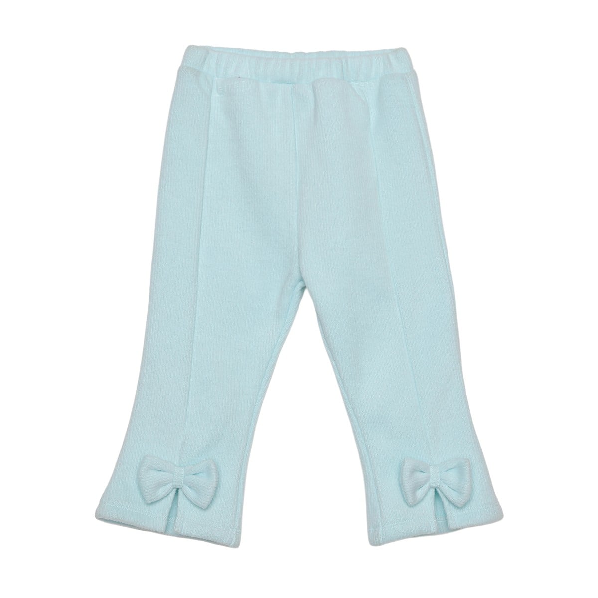 Baby Girls Light Blue Cotton Blend Bow Detail Flared Knit Bottom Regular Fit Casual Wear