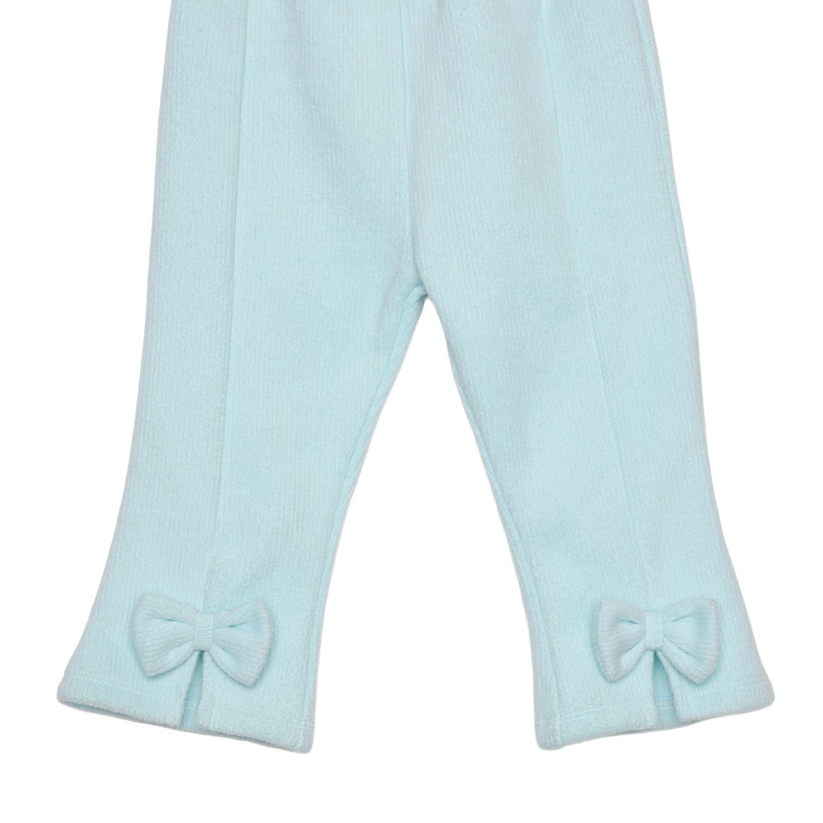 Baby Girls Light Blue Cotton Blend Bow Detail Flared Knit Bottom Regular Fit Casual Wear