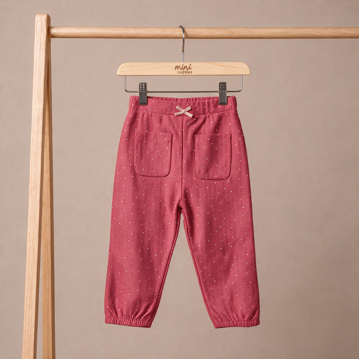 Baby Girls Pink Cotton Blend Polka Dot Jogger Pants Regular Fit Casual Wear