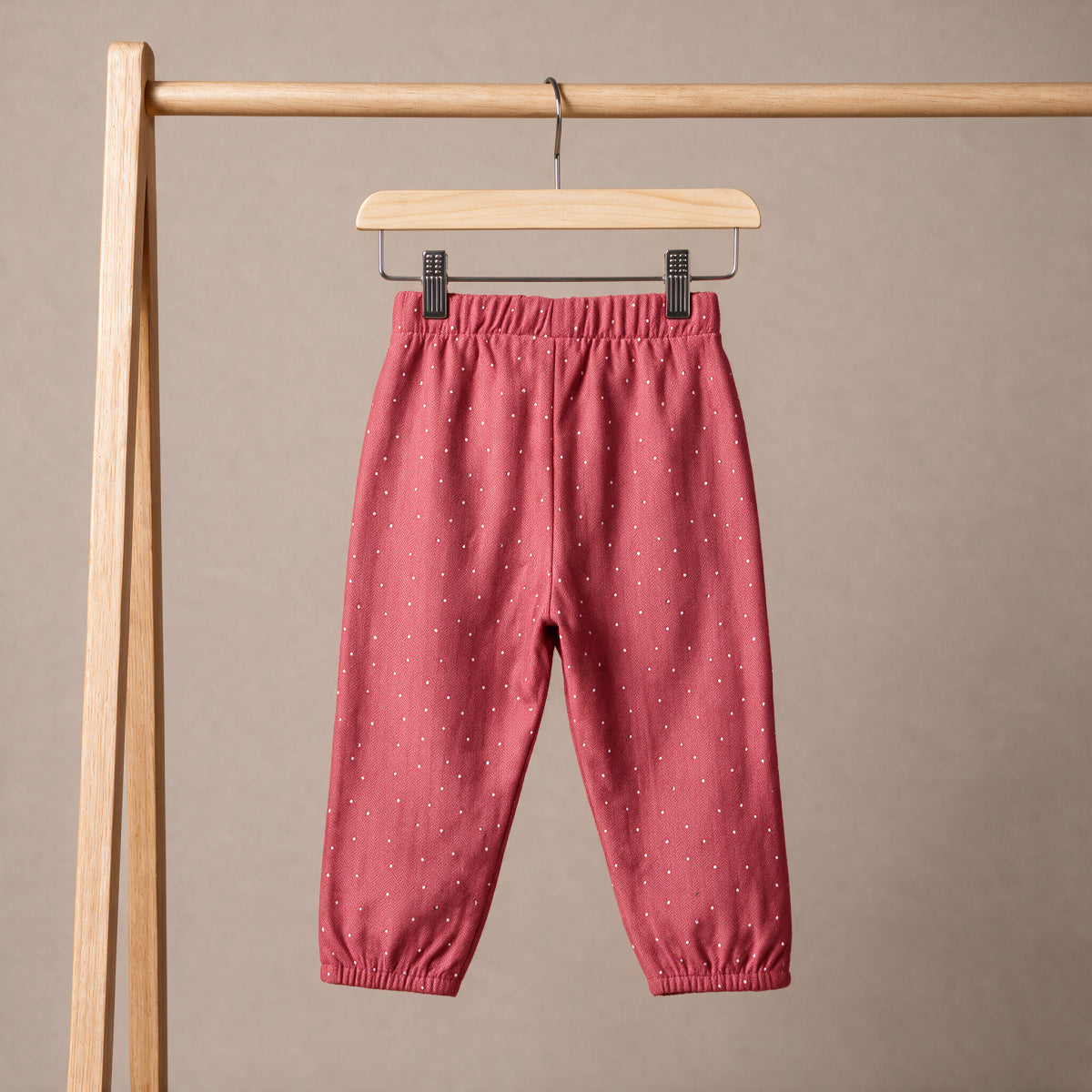 Baby Girls Pink Cotton Blend Polka Dot Jogger Pants Regular Fit Casual Wear