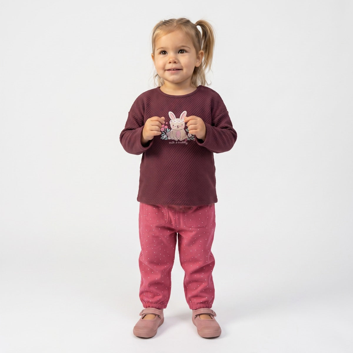 Baby Girls Pink Cotton Blend Polka Dot Jogger Pants Regular Fit Casual Wear