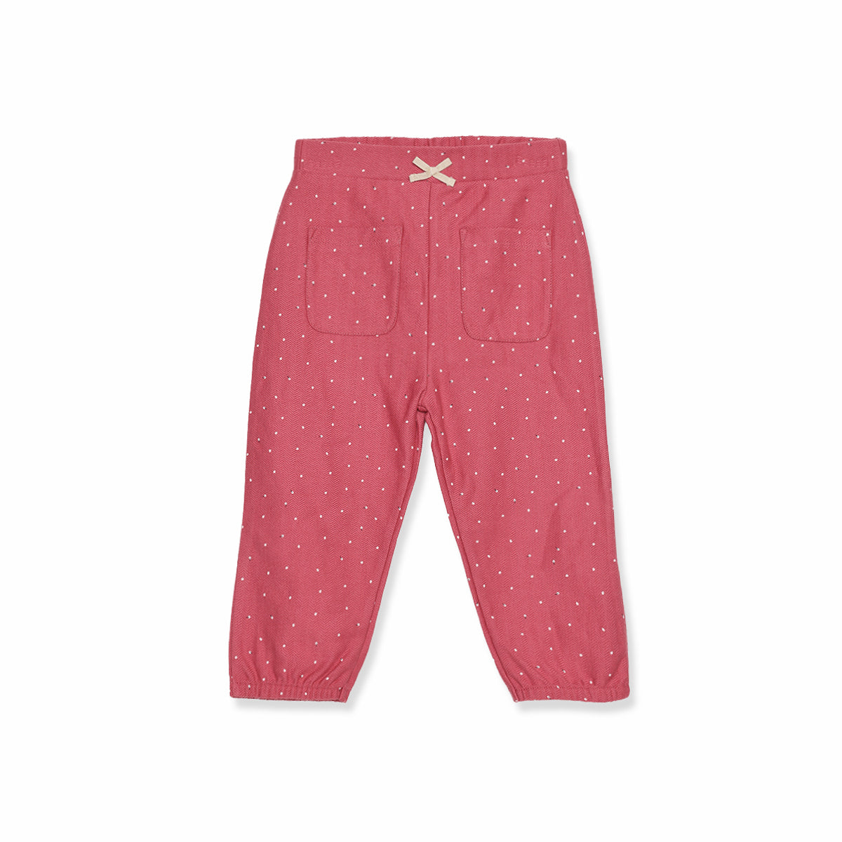 Baby Girls Pink Cotton Blend Polka Dot Jogger Pants Regular Fit Casual Wear