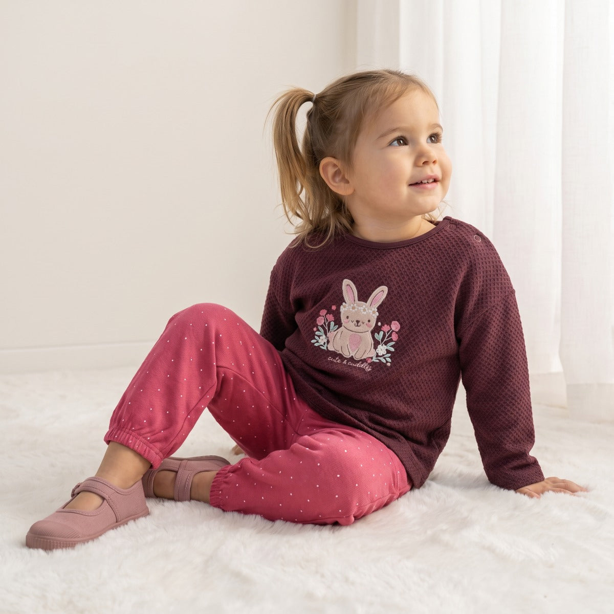 Baby Girls Pink Cotton Blend Polka Dot Jogger Pants Regular Fit Casual Wear