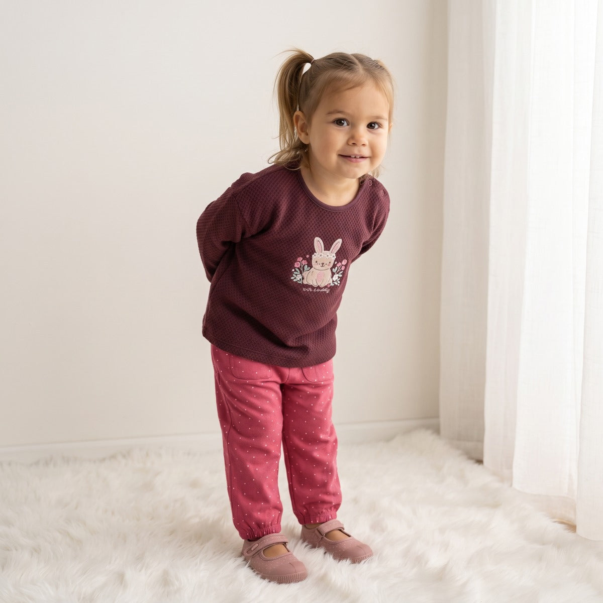 Baby Girls Pink Cotton Blend Polka Dot Jogger Pants Regular Fit Casual Wear