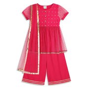 Baby Girls Pink Woven Kurti Palazzo and Dupatta Set Regular Fit Festive Kids Ethnic Wear
