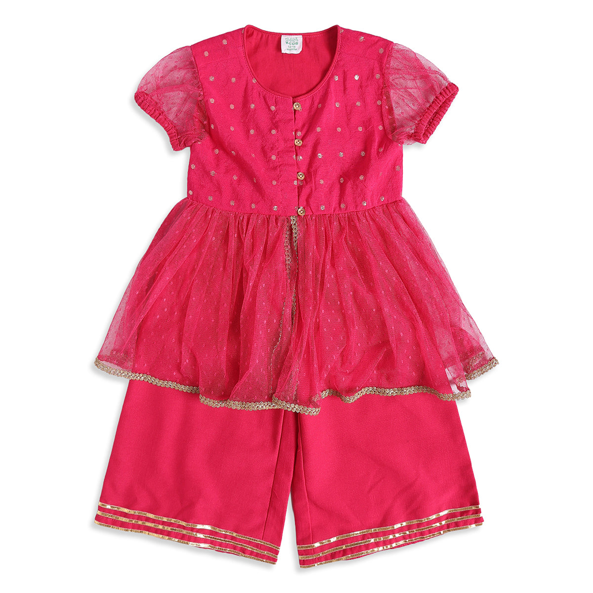 Baby Girls Pink Woven Kurti Palazzo and Dupatta Set Regular Fit Festive Kids Ethnic Wear