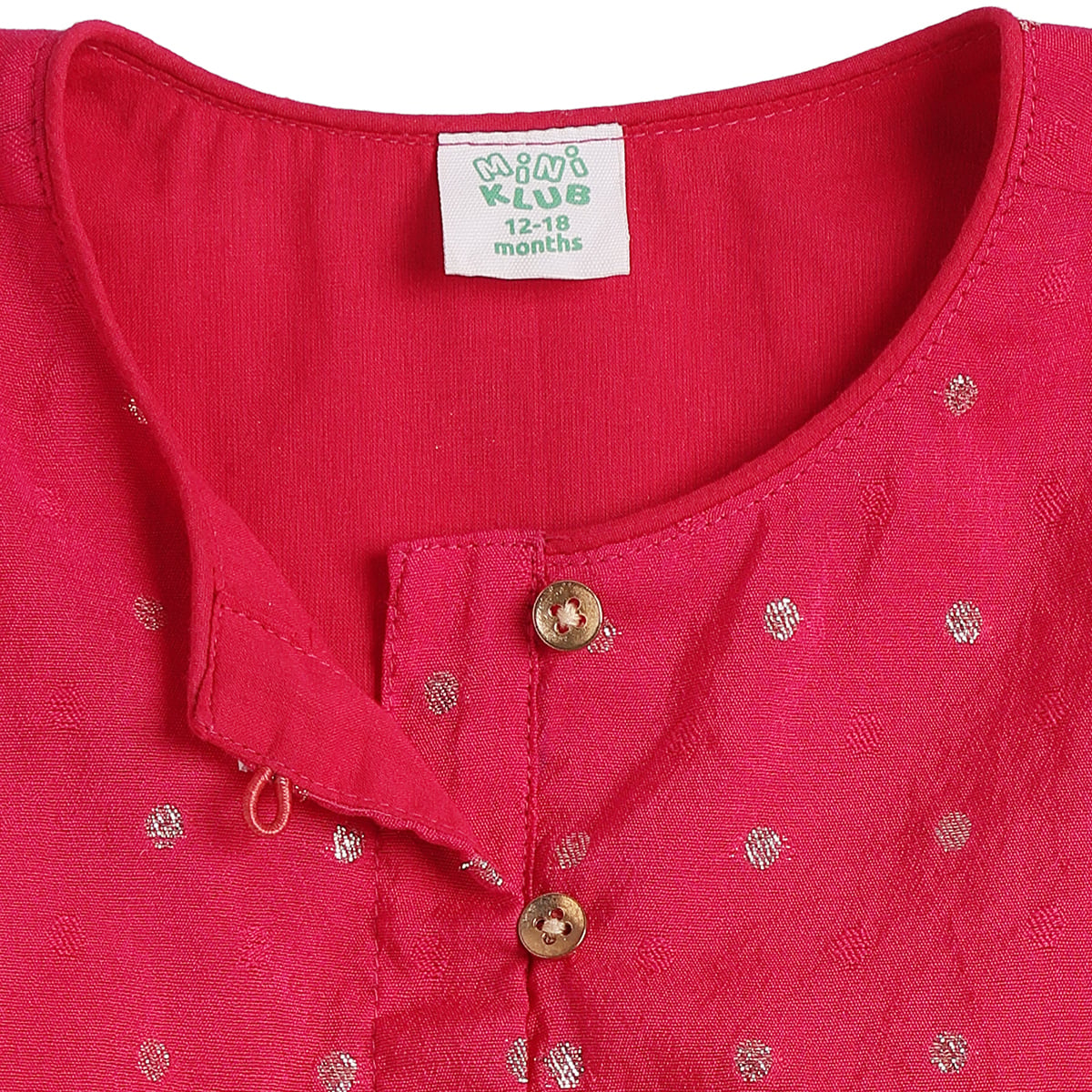 Baby Girls Pink Woven Kurti Palazzo and Dupatta Set Regular Fit Festive Kids Ethnic Wear