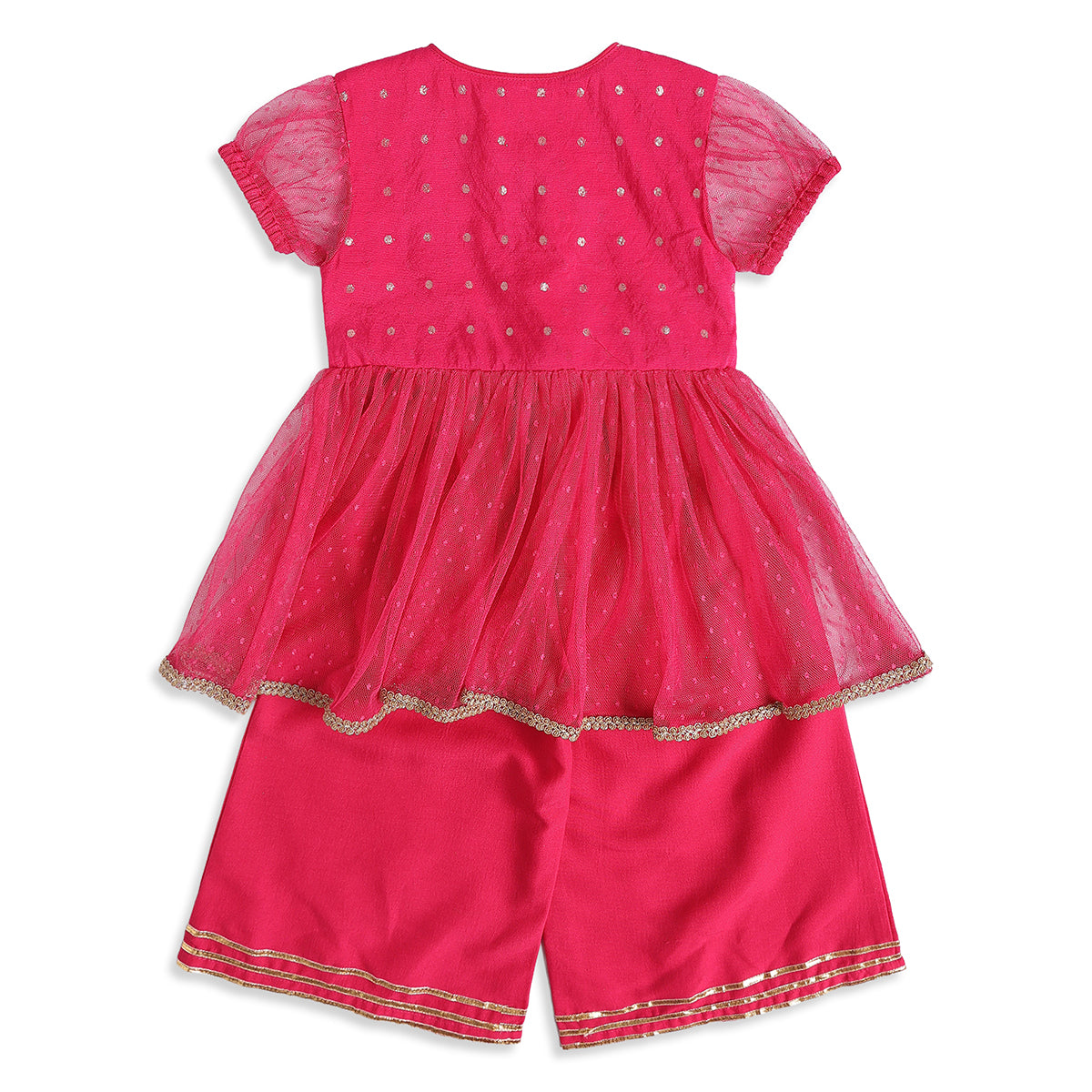 Baby Girls Pink Woven Kurti Palazzo and Dupatta Set Regular Fit Festive Kids Ethnic Wear