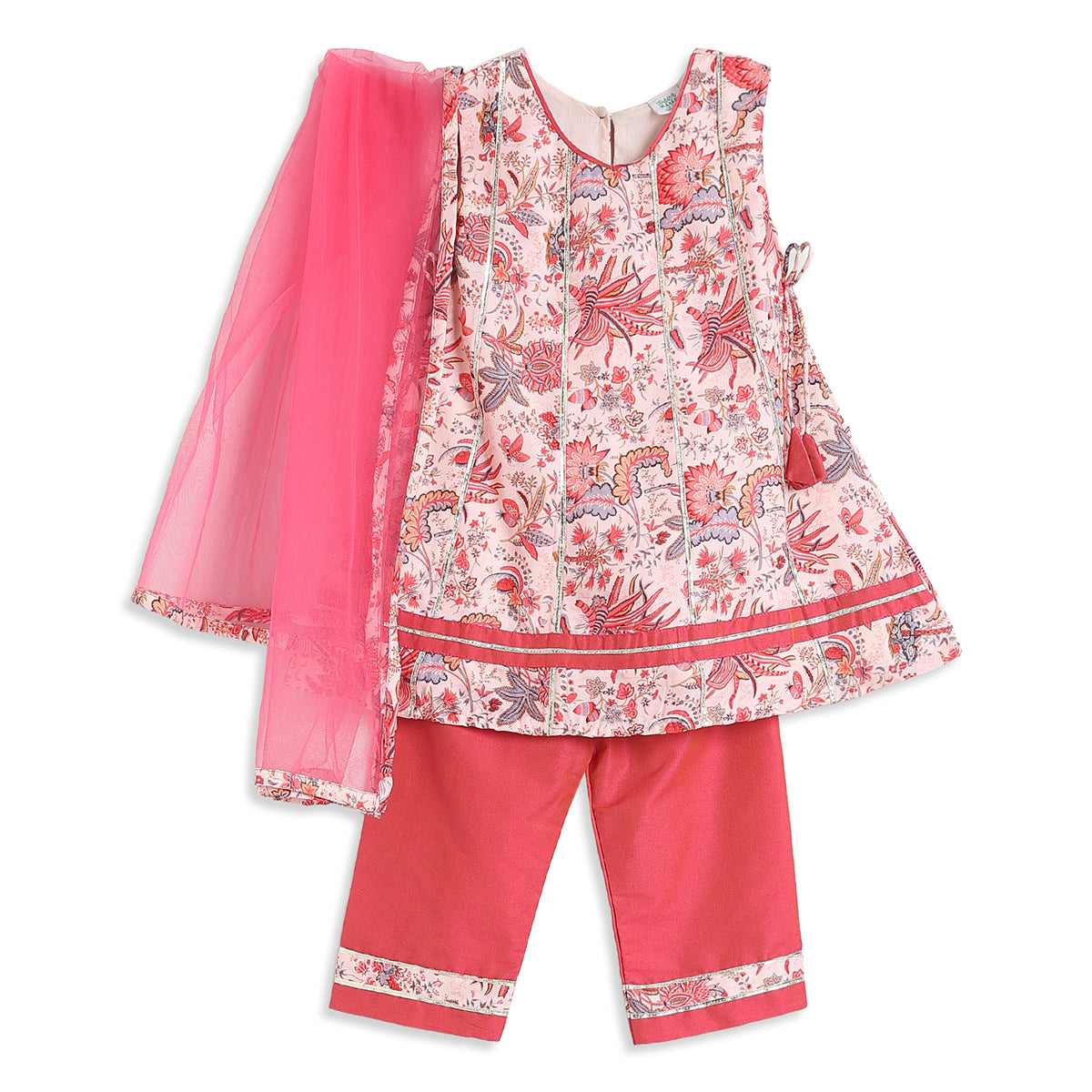 Baby Girls Pink Cotton Blend Floral Kurta Set Regular Fit Festive Wear