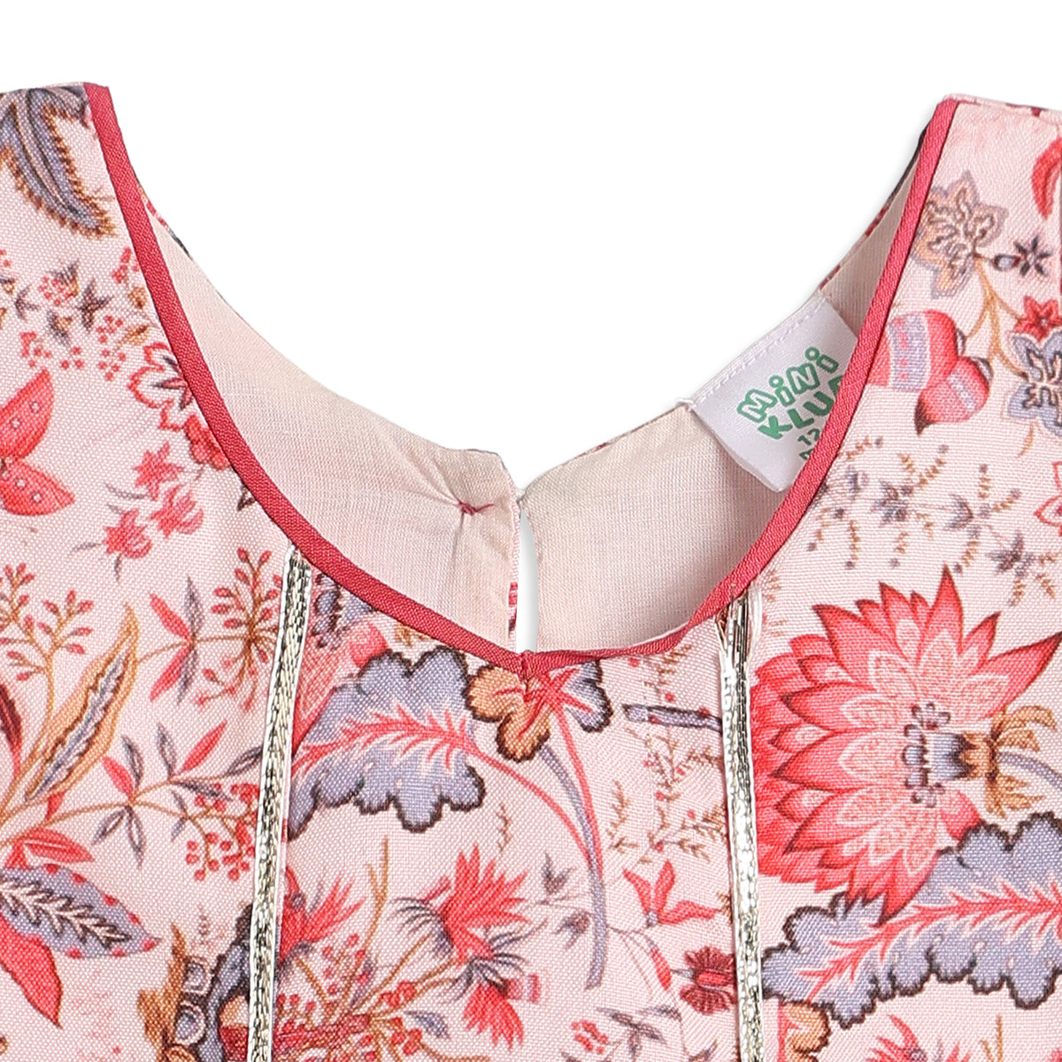 Baby Girls Pink Cotton Blend Floral Kurta Set Regular Fit Festive Wear