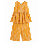 Baby Girls Mustard Yellow Cotton Kurti and Palazzo Set Regular Fit Festive Ethnic Wear