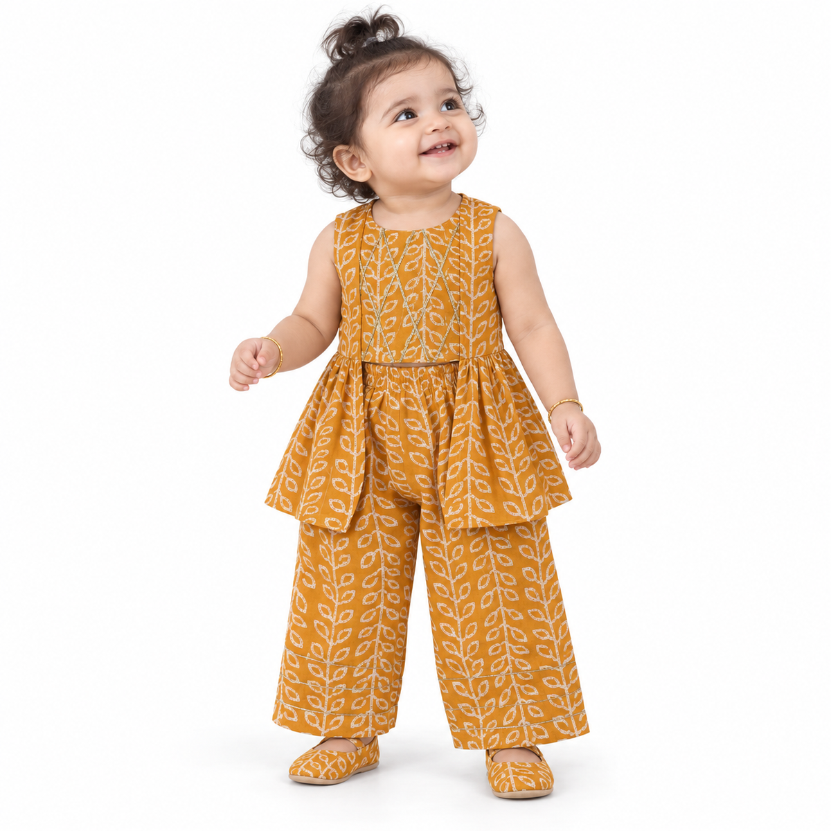 Baby Girls Mustard Yellow Kurti and Palazzo Set Festive Ethnic Wear