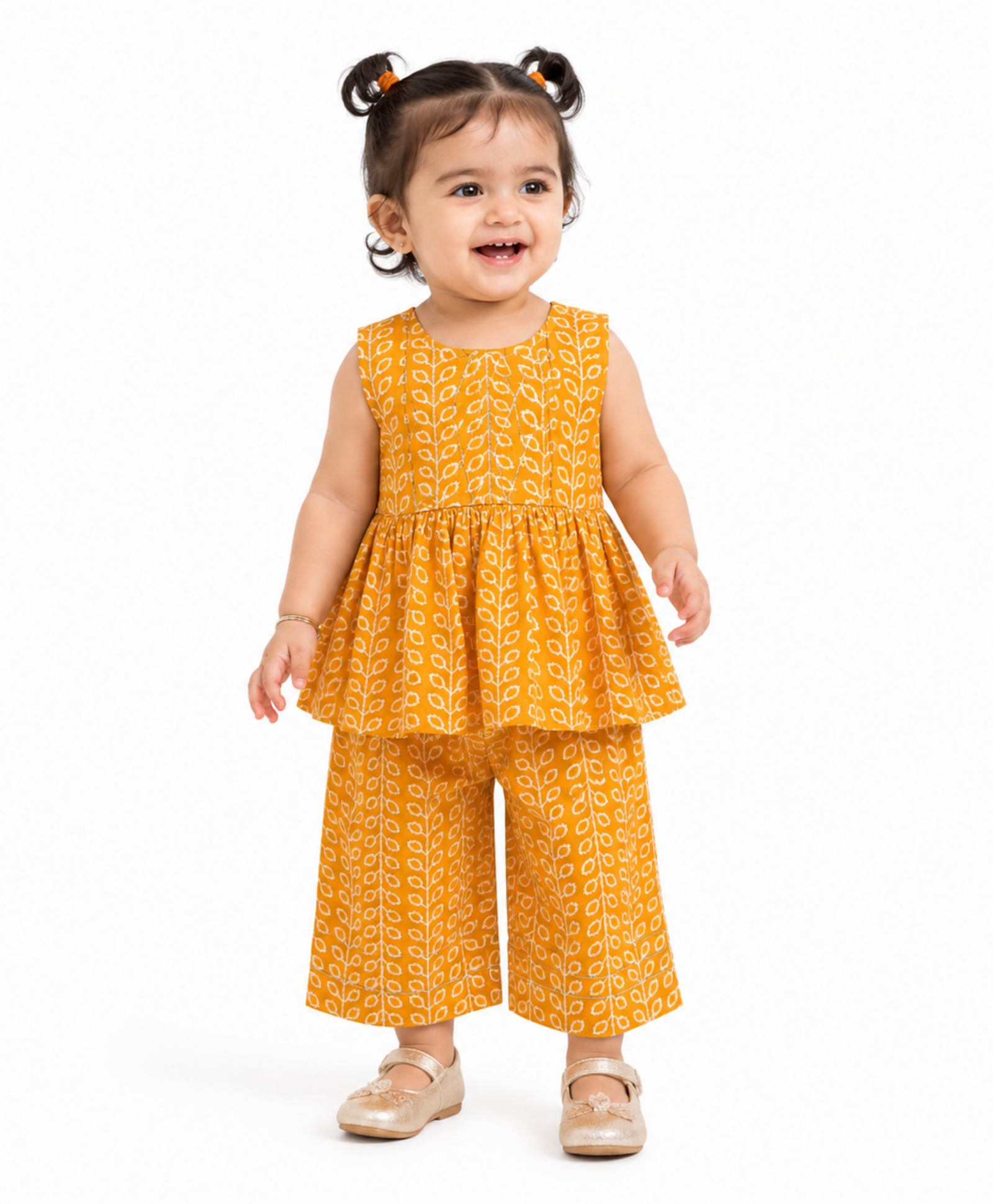 Baby Girls Mustard Yellow Cotton Kurti and Palazzo Set Regular Fit Festive Ethnic Wear