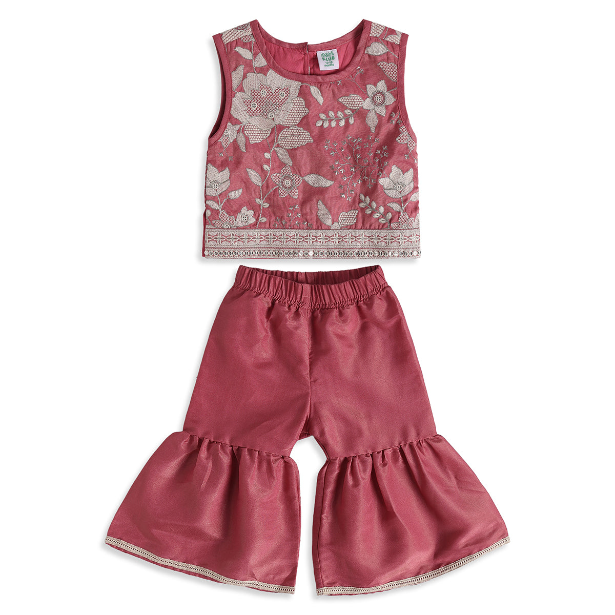 Baby Girls Burgundy Cotton Blend Floral Top Sharara Set Regular Fit