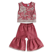 Baby Girls Burgundy Cotton Blend Floral Top Sharara Set Regular Fit