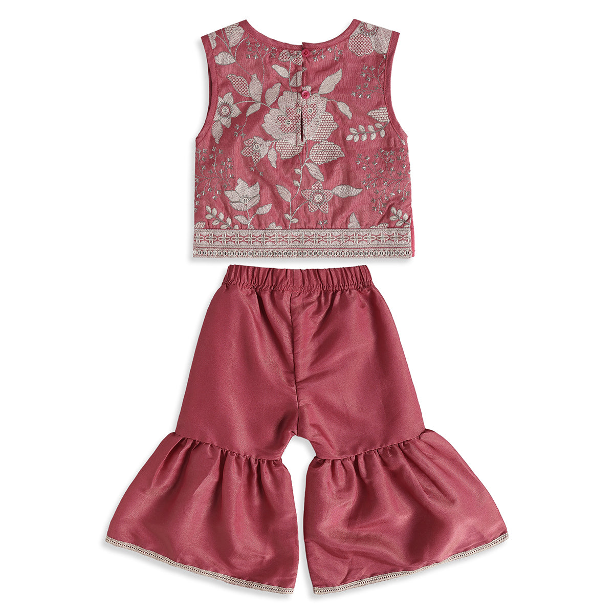 Baby Girls Burgundy Cotton Blend Floral Top Sharara Set Regular Fit