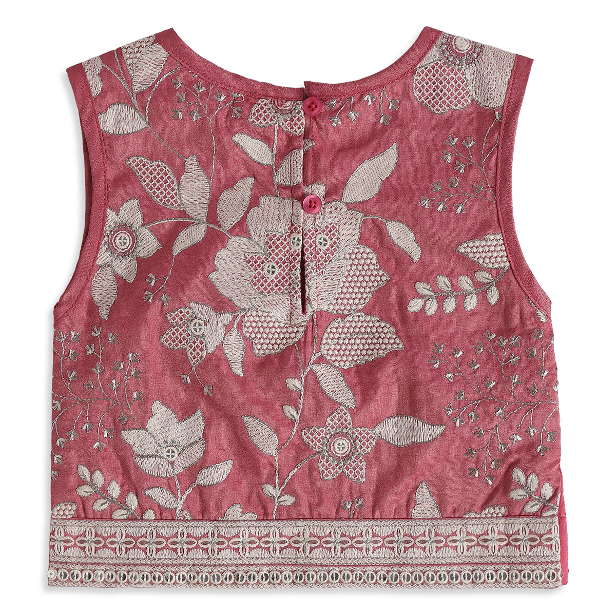 Baby Girls Burgundy Cotton Blend Floral Top Sharara Set Regular Fit
