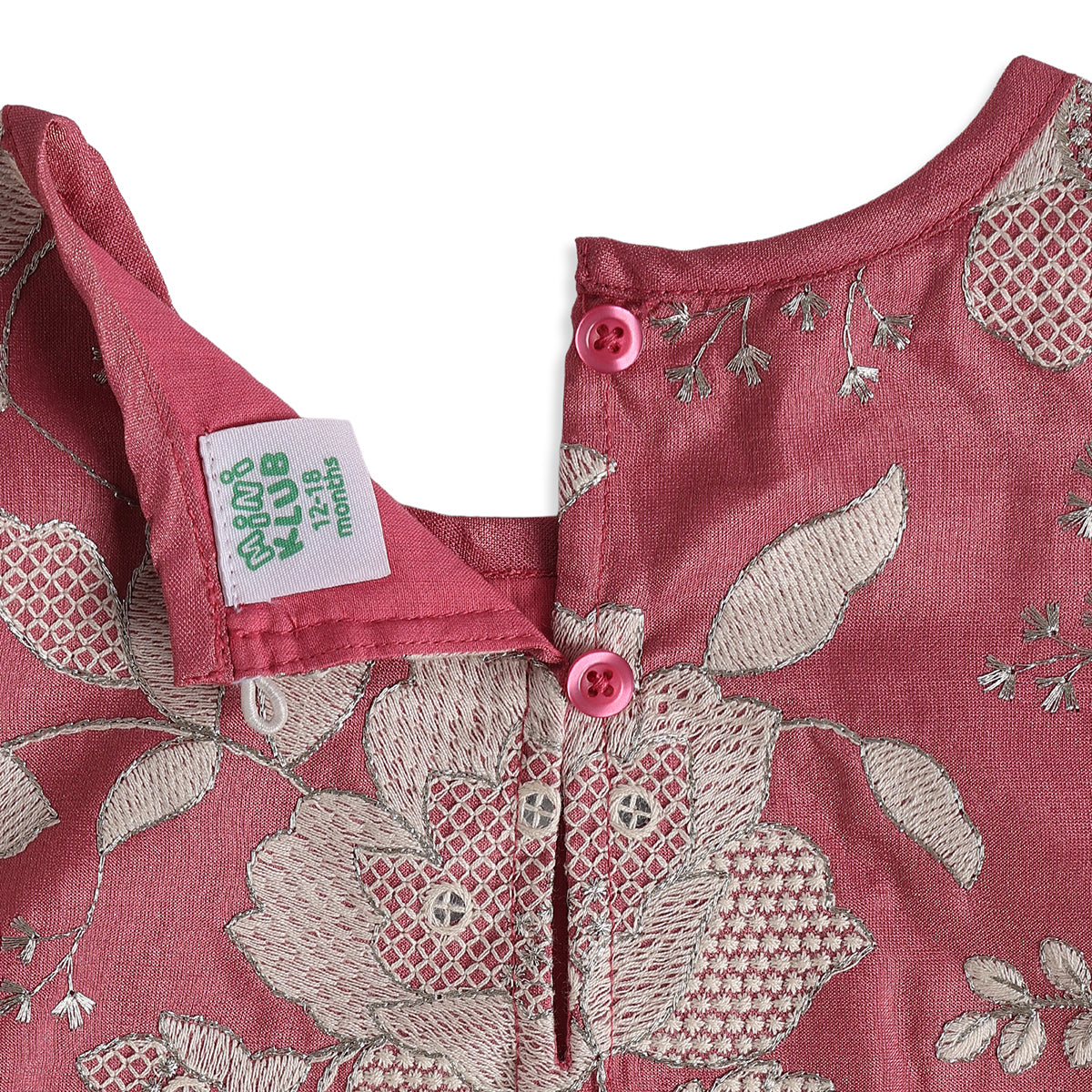 Baby Girls Burgundy Cotton Blend Floral Top Sharara Set Regular Fit