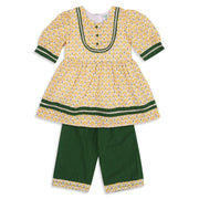 Baby Girls Yellow and Green Cotton Floral Kurta Set Regular Fit Festive Wear