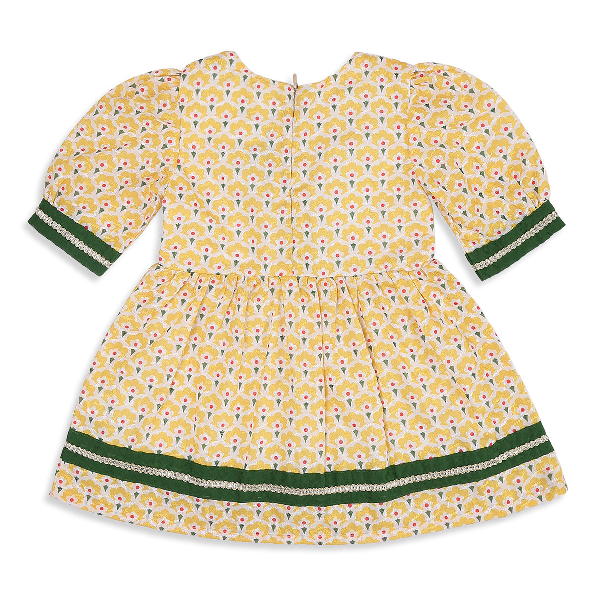 Baby Girls Yellow and Green Cotton Floral Kurta Set Regular Fit Festive Wear