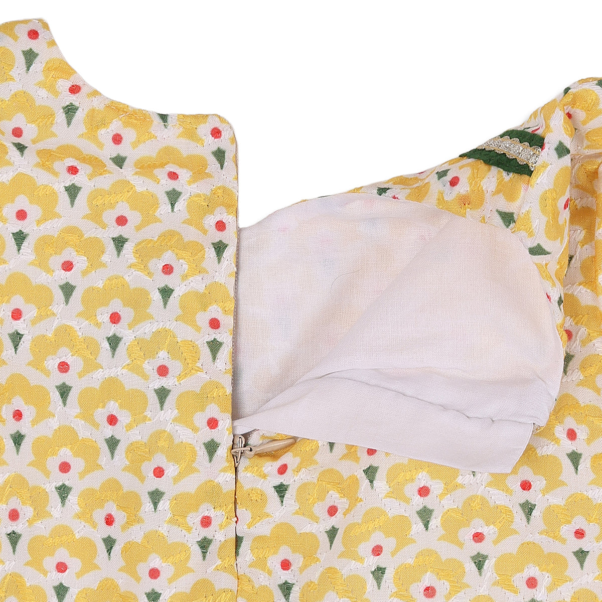 Baby Girls Yellow and Green Cotton Floral Kurta Set Regular Fit Festive Wear