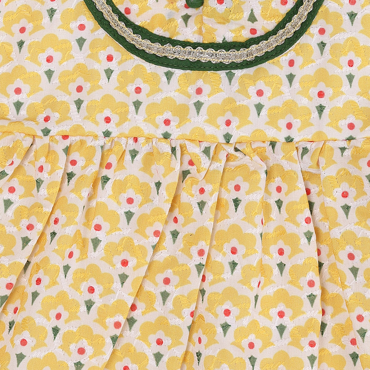 Baby Girls Yellow and Green Cotton Floral Kurta Set Regular Fit Festive Wear