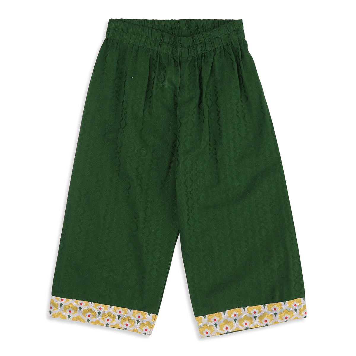 Baby Girls Yellow and Green Cotton Floral Kurta Set Regular Fit Festive Wear