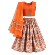 Baby Girls Orange Cotton Blend Lehenga Choli Set Regular Fit Festive