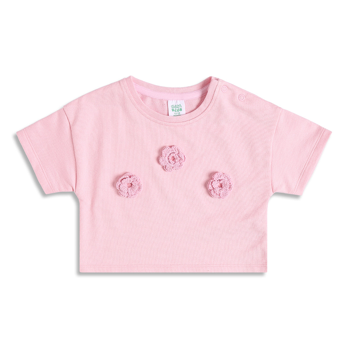 Baby Girls Pink Cotton Crop T-Shirt Regular Fit Casual Top