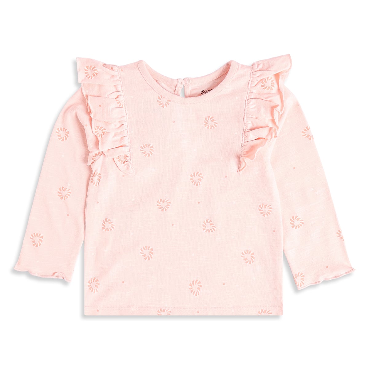 Baby Girls Pink Cotton Abstract Printed Ruffle Top  Regular Fit Casual Wear
