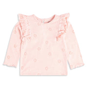 Baby Girls Pink Cotton Abstract Printed Ruffle Top  Regular Fit Casual Wear