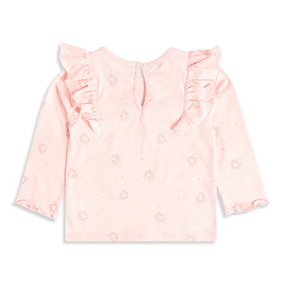 Baby Girls Pink Cotton Abstract Printed Ruffle Top  Regular Fit Casual Wear