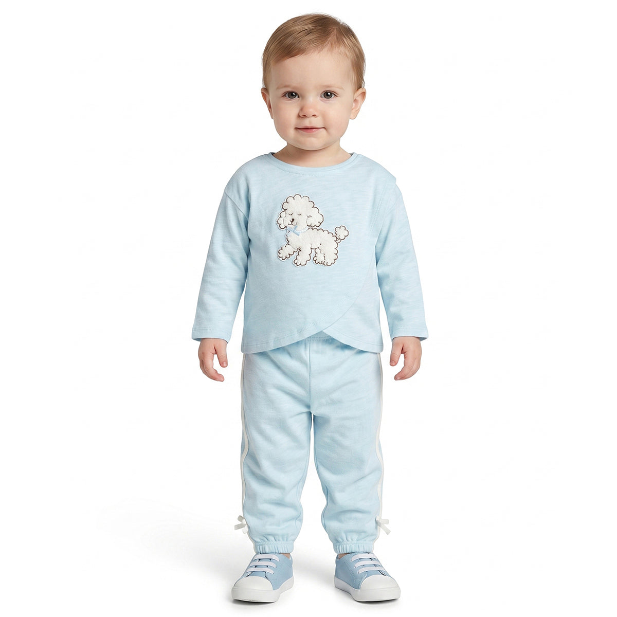 Baby Girls Sky Blue Cotton Applique T-Shirt Regular Fit Casual Top