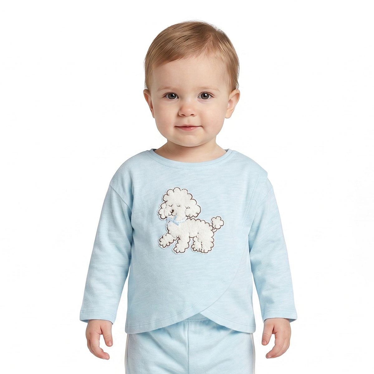 Baby Girls Sky Blue Cotton Applique T-Shirt Regular Fit Casual Top