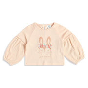 Baby Girls Peach Cotton Bunny Printed Knit Top Regular Fit Casual Wear